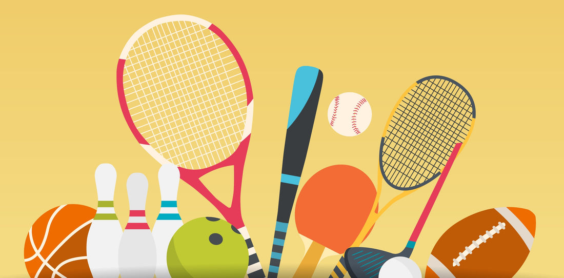 illustration of balls and bats and sport equipment