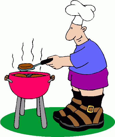 Clip art man with chef hat working a BBQ