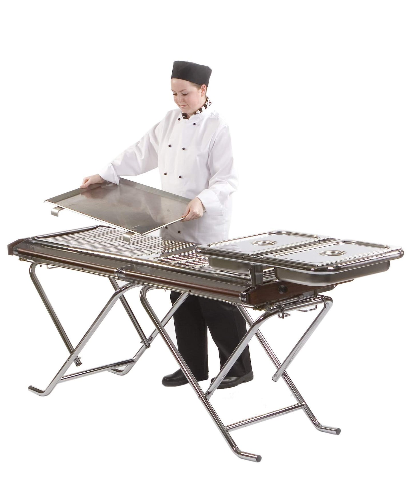 TG160 barbecue with griddle and double pan support