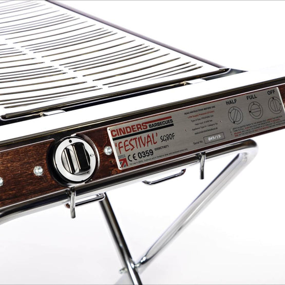 Close-up of SG80F barbecue controls by Cinders