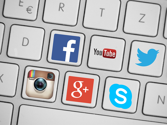 social media graphic on keyboard keys