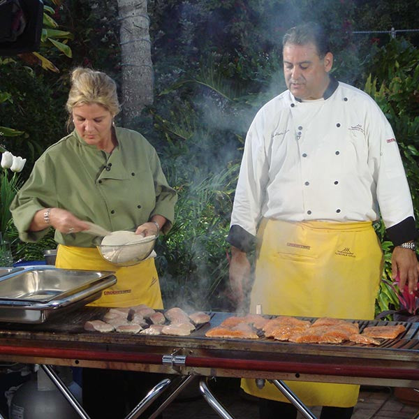 Outdoor cooking using Cinders BBQ griddle
