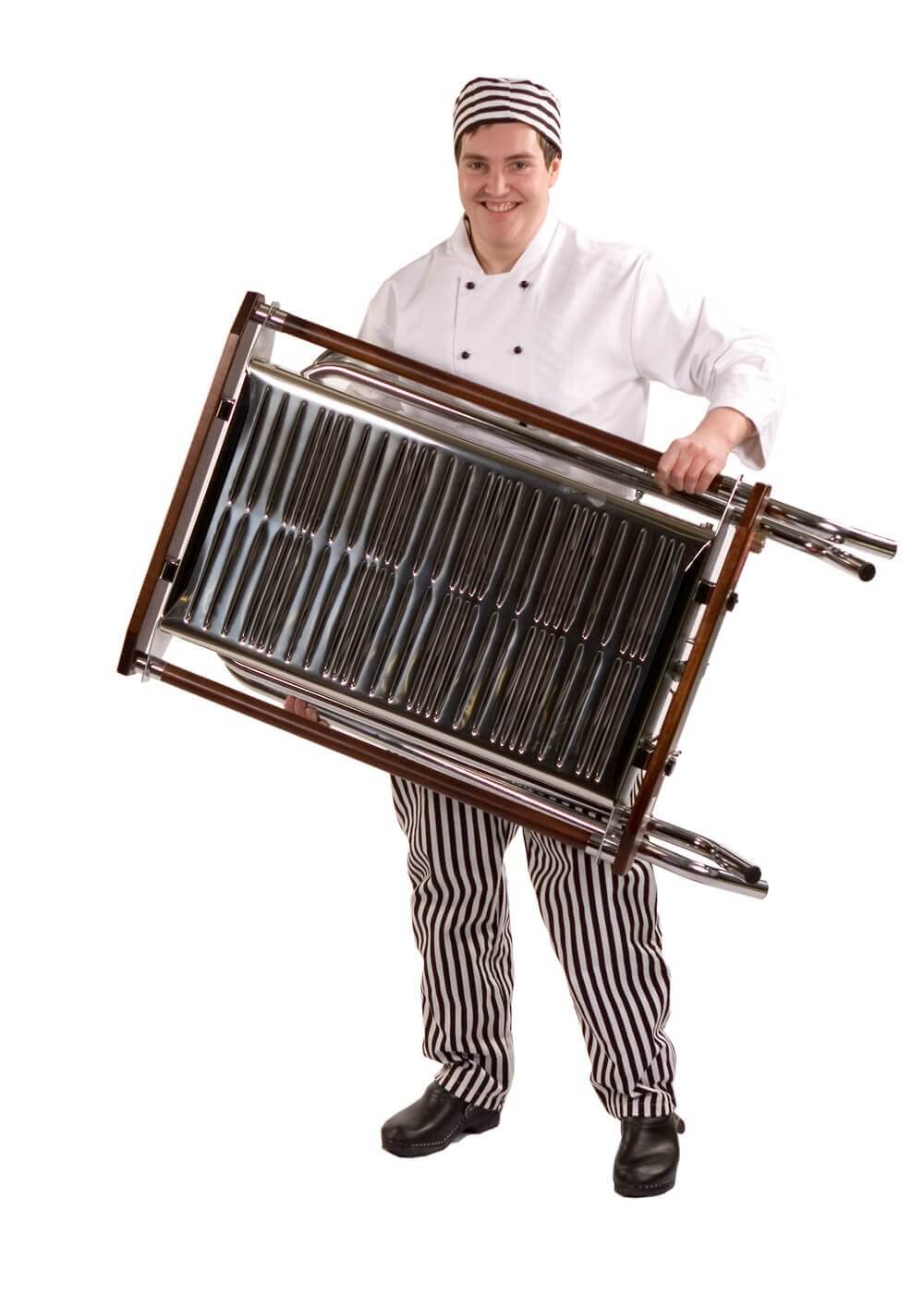Cinders Cavalier BBQ grill being lifted for transport