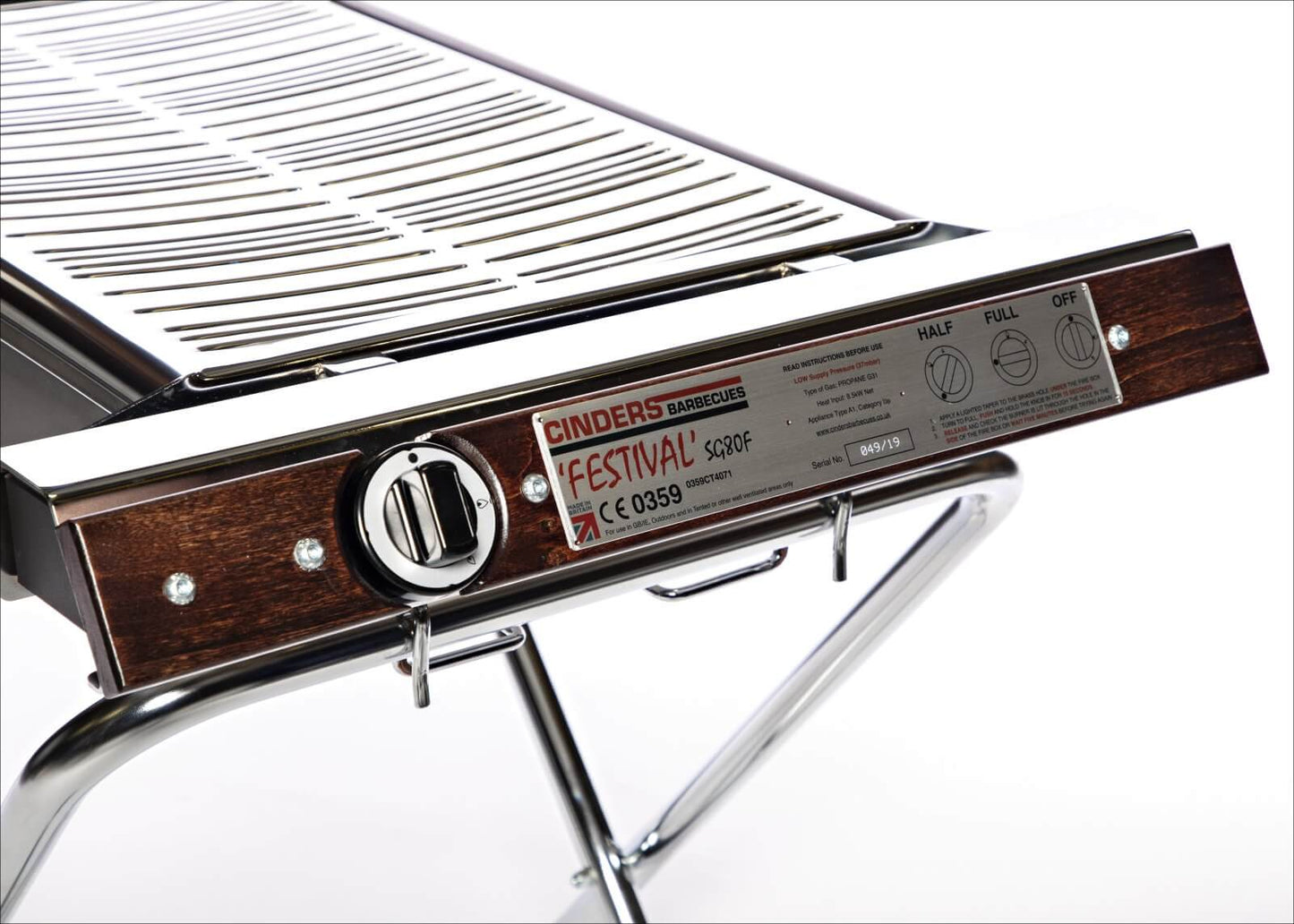 Close-up of SG80F barbecue controls by Cinders