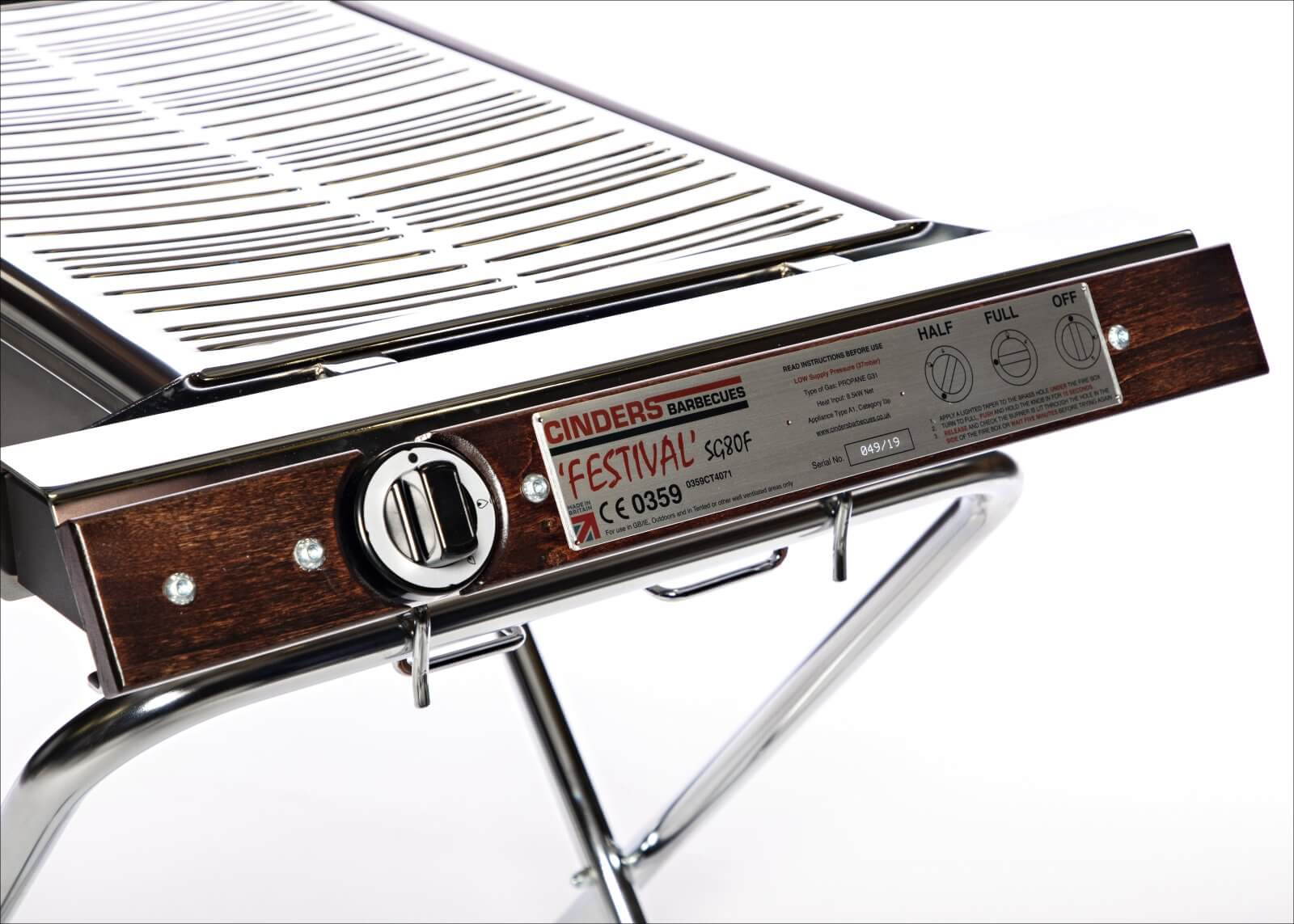 Close-up of SG80F barbecue controls by Cinders
